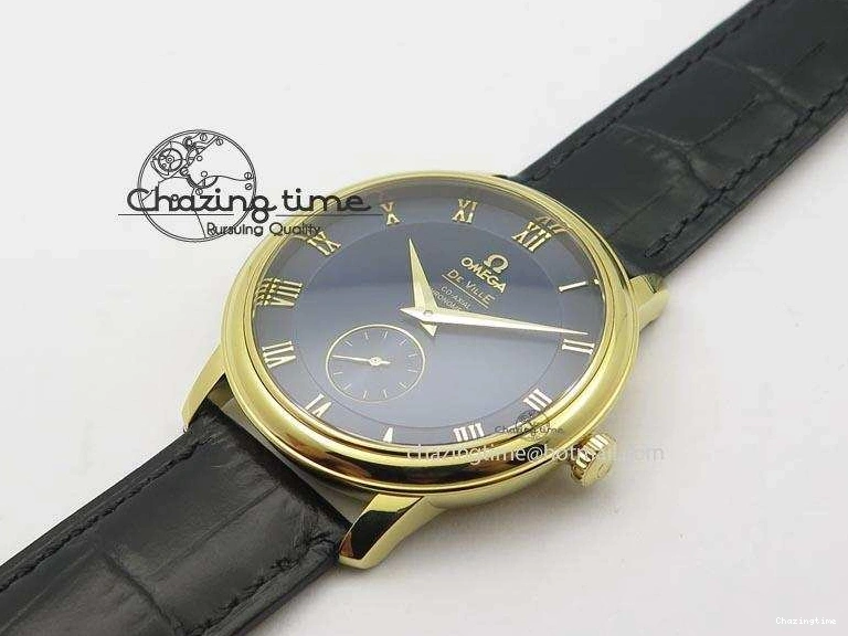 0220 De Ville MK 1:1 Best Edition YG Blue Dial On Black Leather Asian Seagull T1701 (Sec@6) Upgraded 8234